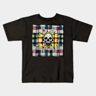 Skull Plaid Grunge Bleach Acid Wash Graphic Skate Punk Kids T-Shirt